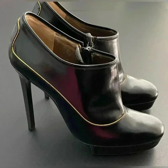LANVIN Platform Stiletto Booties Y2K Black Gold Designer Officecore Corpcore - Picture 8 of 16